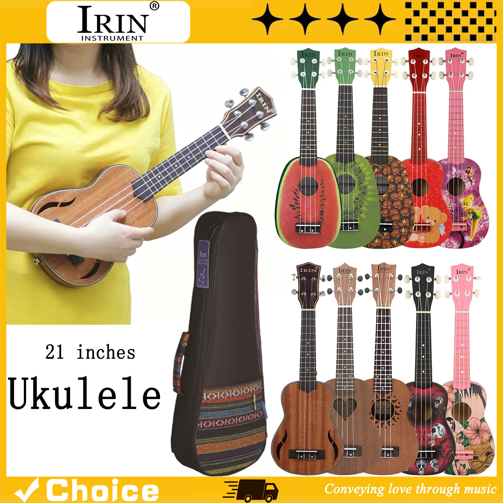 Ukulele Beginner Kit - Ukulele Soprano de 21 Polegadas, Guitarra